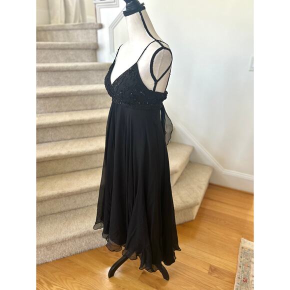 Vintage 90s Y2K Scala Silk Beaded Baby Doll High Low Cocktail Dress - Picture 2 of 11